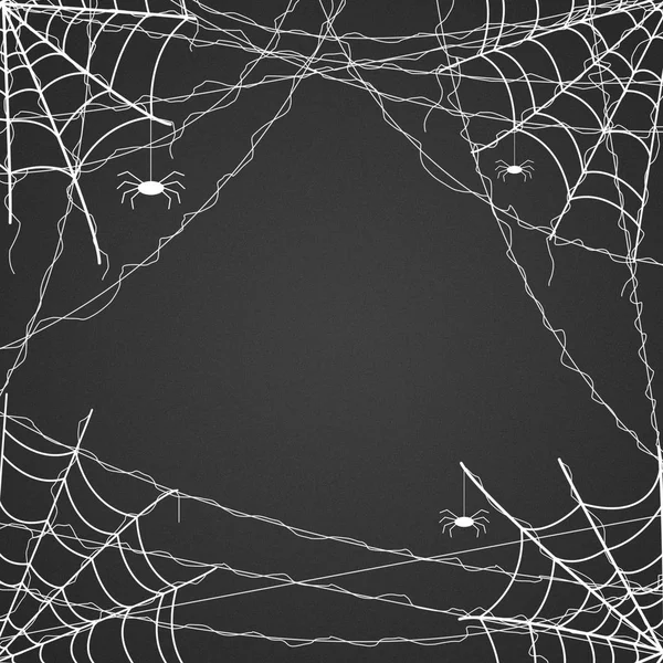 Halloween background. Spider web and spiders on a dark background. Copy space. Festive background
