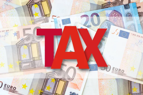 Податків Напис Тлі Банкноти Євро Бізнес Фінанси Фоновому Режимі — стокове фото