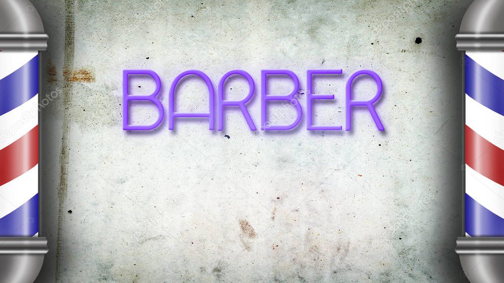 Barber pole against a gray concrete wall. Copy space. Concept Barber Shop. Background.