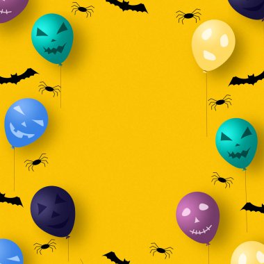 Cadılar Bayramı Ulusal teketim ürünleri örümcekler ve yarasalar sarı bir arka plan üzerinde arka plan. Uzay kopyalayın. Tatil.