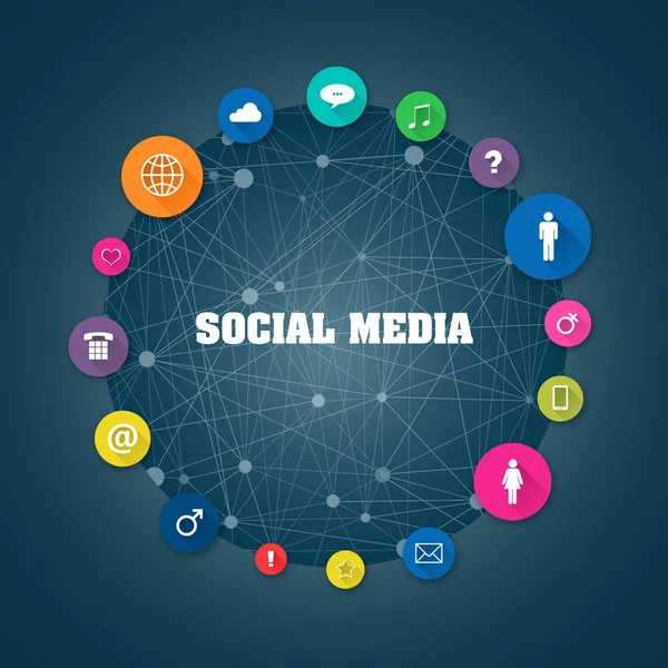 Concetto Social Media. Icone sociali diverse su sfondo blu. Sociale — Foto Stock