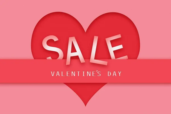 Concept Sale to Valentines Day. Red paper heart on a pink background. Business. Sales