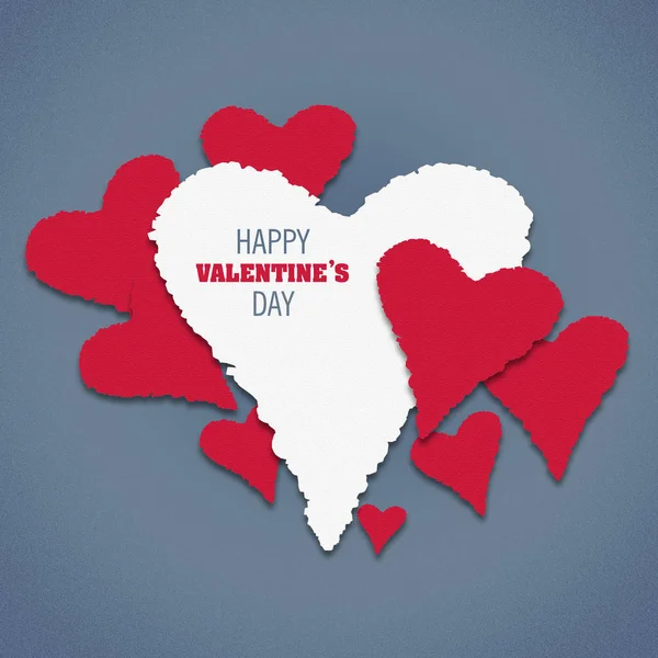 Red and white heart on a blue background. Happy Valentines Day Concept. Holidays. — Stock Photo, Image