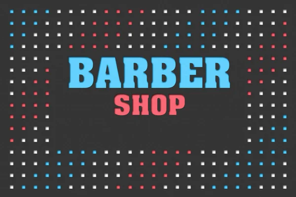 Barber Shop Concept Napis Szarym Tle Dużo Kostek Biały Niebieski — Zdjęcie stockowe