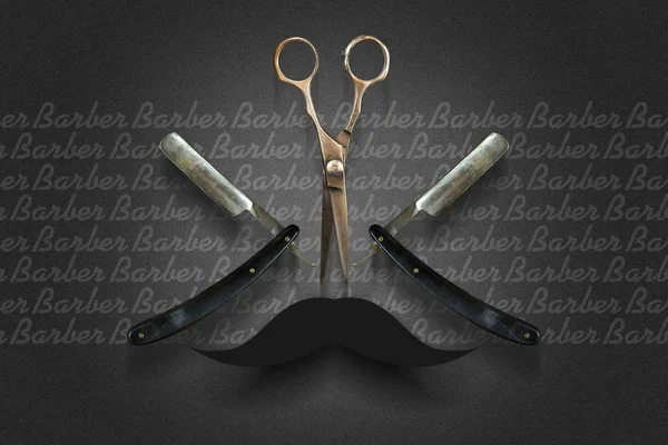 Rasiermesser und Friseurschere vor dunklem Hintergrund. Berufe. Friseurladen-Konzept. — Stockfoto