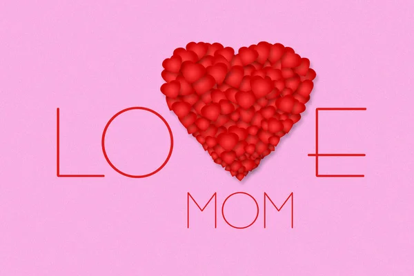 Happy mors dag gratulationskort. Rött hjärta på rosa bakgrund. — Stockfoto