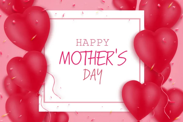 Fröhliche Muttertagsschrift auf rosa Hintergrund mit schönen aufblasbaren Luftballons. Glückwunsch-Hintergrund. Festkarte — Stockfoto