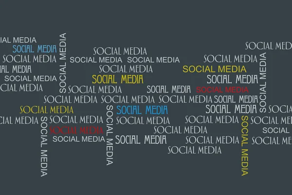 Social media concept background. Many different inscriptions Social Media on a dark background. Social Media background. Communication. — Stock fotografie