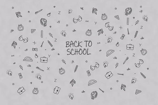 Concept Back to School. Various school supplies, hand-drawn on a gray background. Backgrounds. — Stock Photo, Image