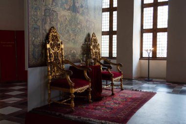 Helsingør. Danimarka. 26 Temmuz. 2019. Kronborg Kalesi Kral ve Kraliçesi Tahtı. Danimarka Simgesel Yapılar Mimarisi