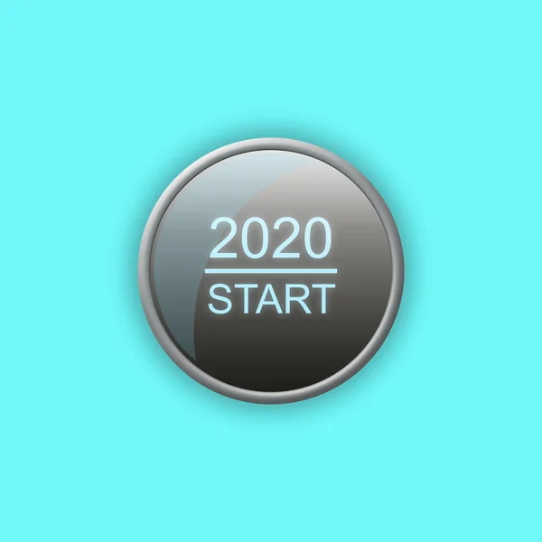 Button, 2020 başlangıç, mavi bir arka plan üzerinde. Izole. Yeni Yılın başlangıcı kavramı. — Stok fotoğraf