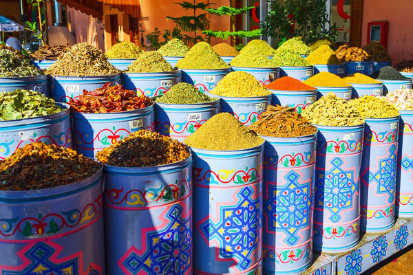Morocco. Marrakesh. December 8, 2018. Shop with different spices. Morocco. Marrakesh. Travels.