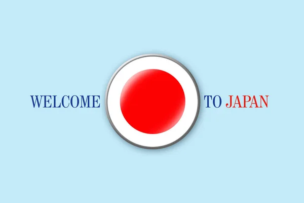 青い背景に丸アイコンで日本の旗 日本へようこそ 旅行だ — ストック写真
