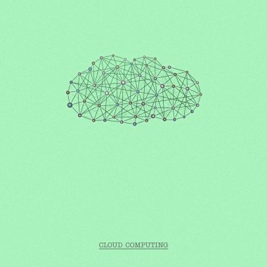 Bulut hesaplama. Yeşil arka planda internet bulutu. Modern internet işinin gelecekteki teknolojileri. Bilgi alışverişi. Teknoloji geçmişi.