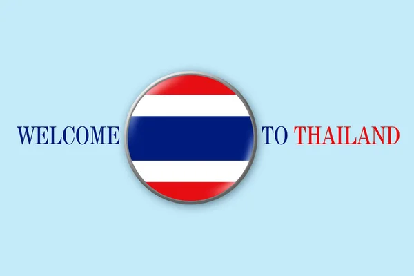 泰国国旗在蓝色背景上的圆形图标上 欢迎来到泰国 — 图库照片