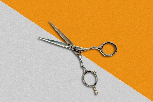 Hairdressing Scissors Gray Orange Geometric Background Beauty Fashion Backgrounds — Stock Photo, Image