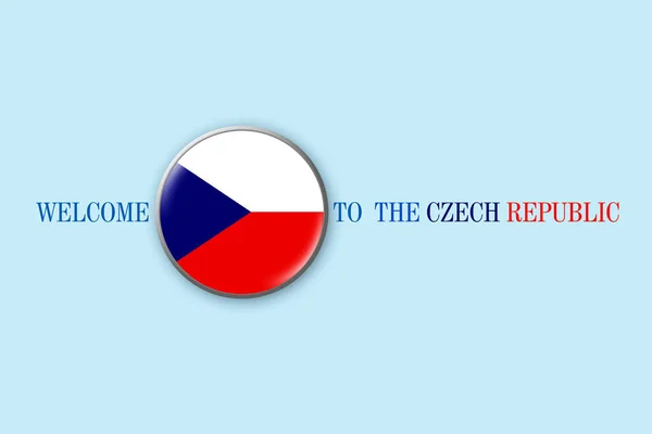 Кругла Ікона Прапором Чеської Республіки Синьому Фоні Ілюстрація Ласкаво Просимо — стокове фото