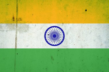 Beton bir duvarda Hindistan bayrağı. Seyahat. Asya. Bayraklar