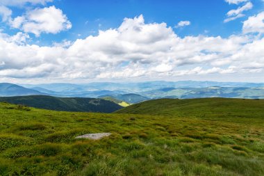 Düşük bulutlu güzel dağ manzarası. Ukrayna. Karpatlar. Eğlence Gezileri