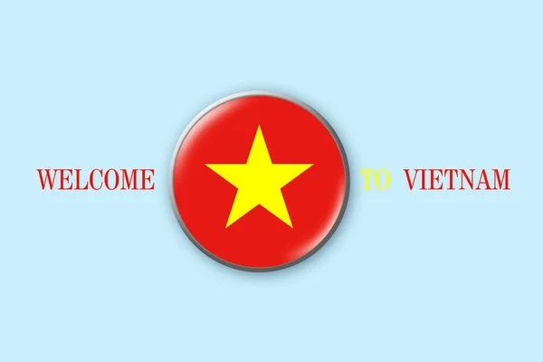 Badge Flag Vietnam Blue Background Illustration Welcome Vietnam Travels Business — Stock Photo, Image