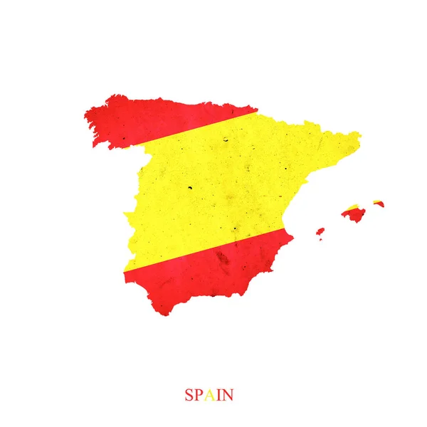 Spanien Flagga Form Karta Över Spanien Isolerad Vit Bakgrund — Stockfoto