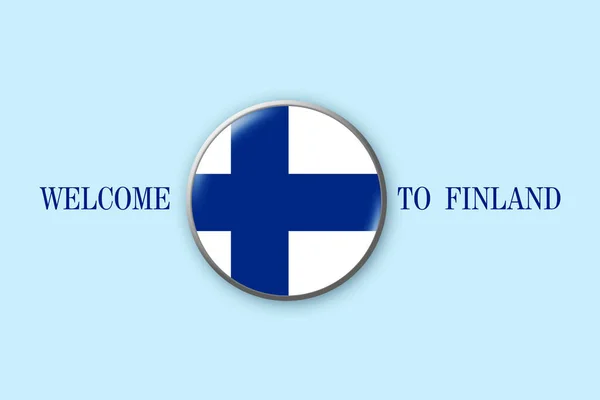 Ronde Badge Met Vlag Van Finland Een Blauwe Achtergrond Illustratie — Stockfoto