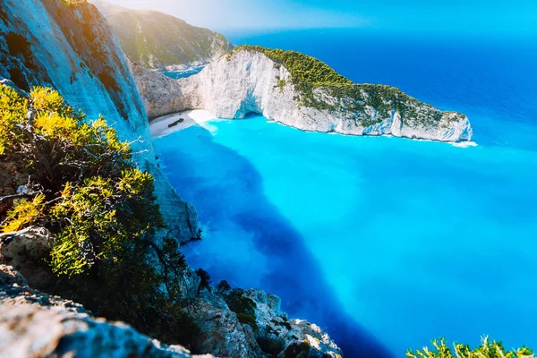 Panorama da praia Navagio Shipwreck bay Zante do ponto de vista. Zakynthos Grécia — Fotografia de Stock