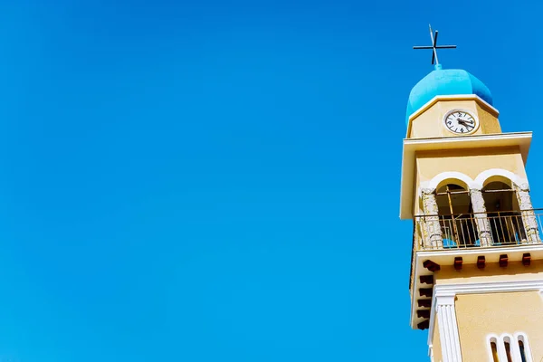 stock image Church tower against blue sky on Kefalonia island, Greece