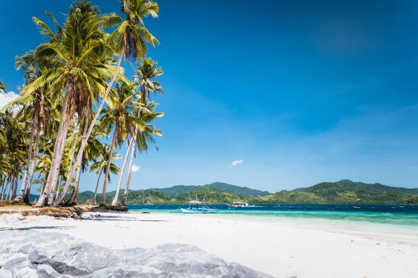 Playa Ipil Con Palmeras Coco Playa Arena Océano Azul Nido — Foto de Stock