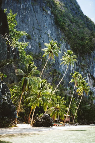 Nido Palawan Filipíny Odlehlá Tropická Chatrč Pod Palmami Ostrově Pinagbuyutan — Stock fotografie