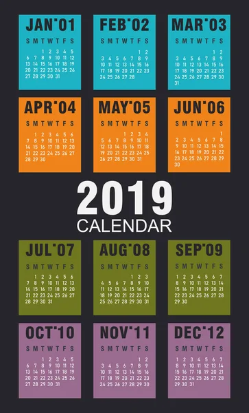 Календар 2019 Рік Векторні Ілюстрації — стоковий вектор