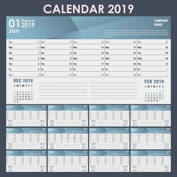 Календар 2019 Рік Місцем Логотипу Векторні Ілюстрації — стоковий вектор
