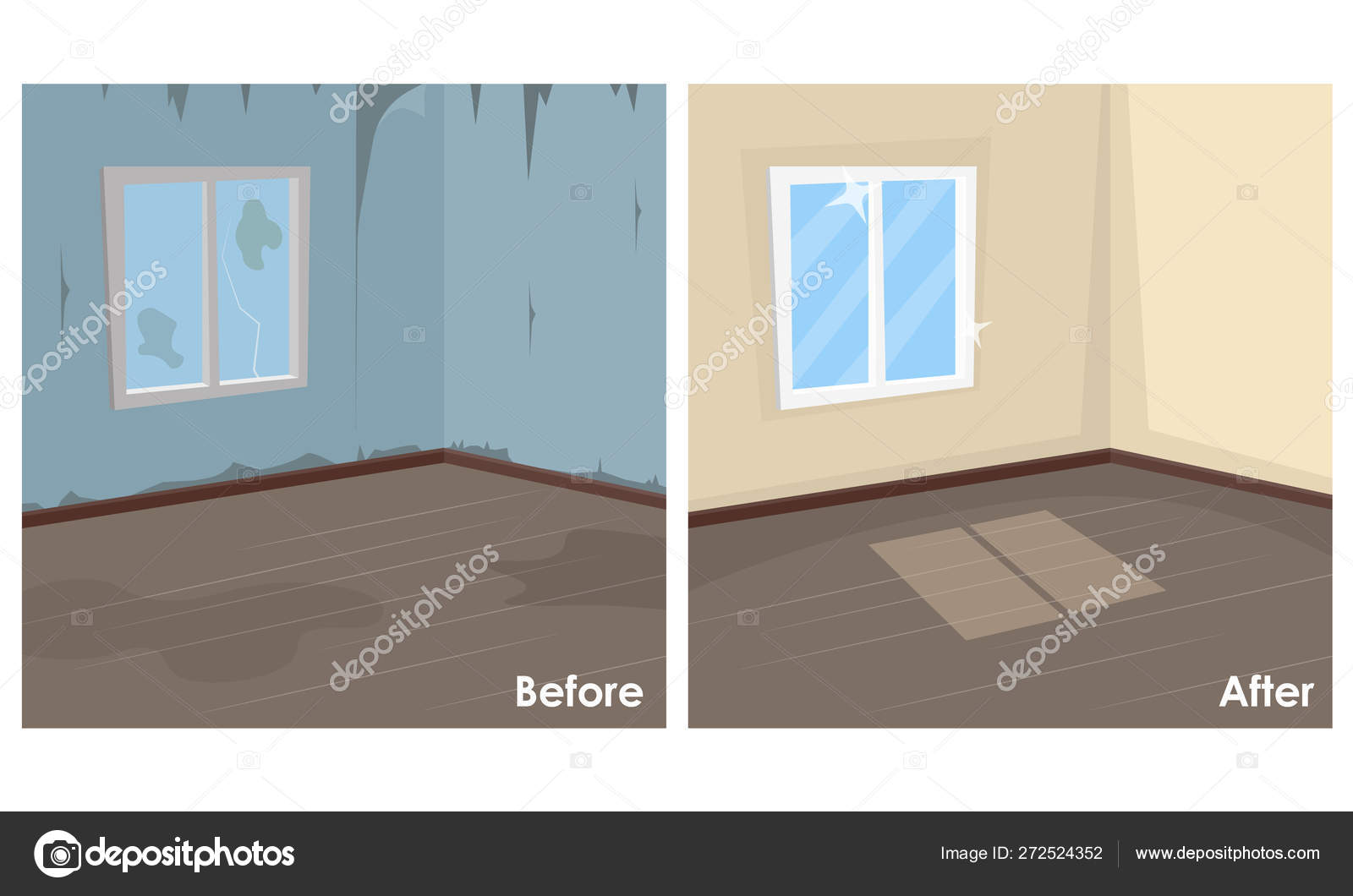 Two Images Of The Room Clean And Dirty Stockvektor