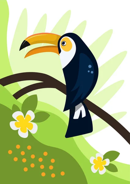 Tukan sitzt auf einem Ast. tropischer Vogel. — Stockvektor