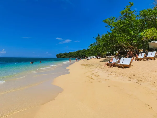 Mar Areia Praia Bambu Jamaica Dia Ensolarado — Fotografia de Stock