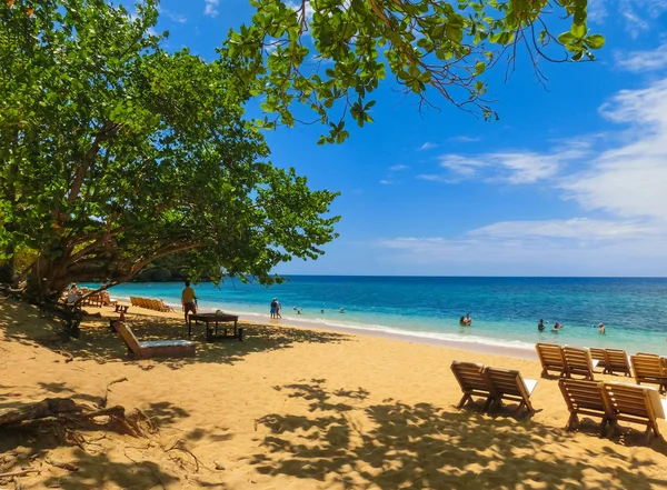 Zee Het Zand Bamboe Strand Jamaica Zonnige Dag — Stockfoto