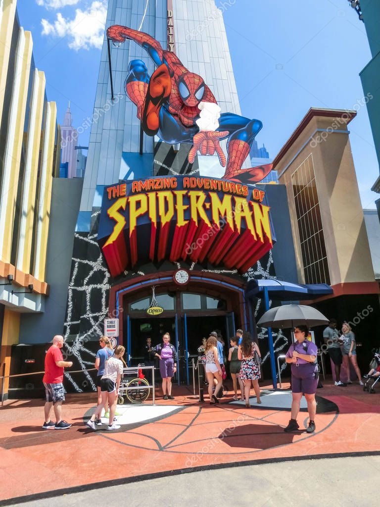 Orlando, Florida, USA - May 09, 2018: Entrance to SpiderMan ride