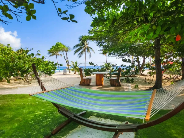 Wypoczynkowa z hamakiem w słoneczny dzień na plaży w Haiti — Zdjęcie stockowe