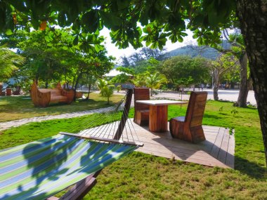 Güneşli bir gün, hamak Beach Haiti ile oturma alanı