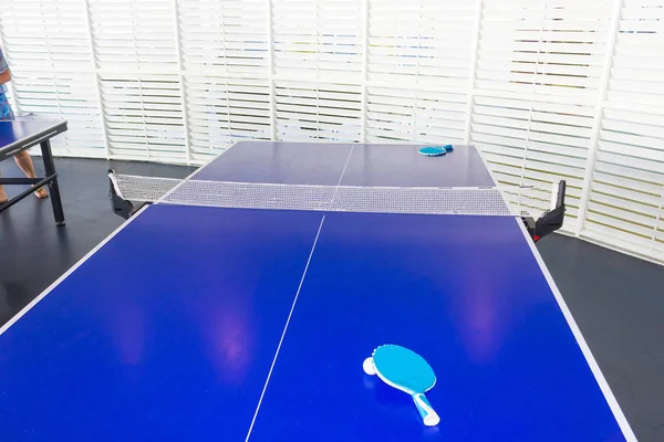 The mini table tennis court at cruise liner or ship