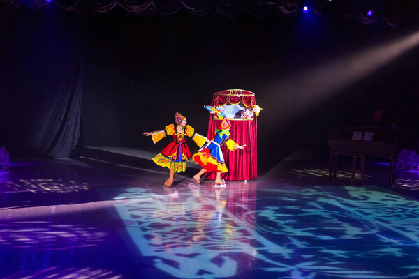 Cape Canaveral, USA - May 02, 2018: The show at ice arena or ice theater amphitheater at cruise liner Oasis of the Seas by Royal Caribbean docked in Cape Canaveral, USA on May 03, 2018