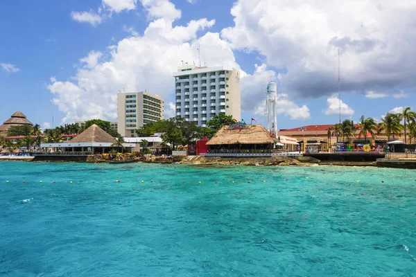 Cozumel, Mexico - May 04, 2018: The coastline and port with blue caribbean water at Cozumel, Mexico