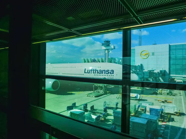Frankfurt Alemanha Abril 2018 Aircraft Line Lufthansa Airbus A380 Pronto — Fotografia de Stock
