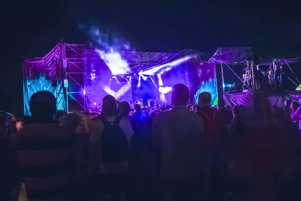 Parti Konser Kavramı Ellerini Yükselterek Büyük Rock Festivali Zevk Kalabalık — Stok fotoğraf