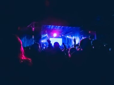 Ellerini yükselterek ve büyük festival parti ya da konser zevk kalabalık.