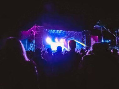 Ellerini yükselterek ve büyük festival parti ya da konser zevk kalabalık.