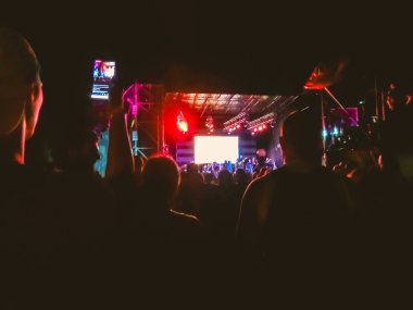 Ellerini yükselterek ve büyük festival parti ya da konser zevk kalabalık.