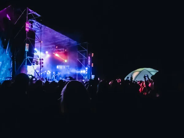 Crowd raising their hands and enjoying great festival party or concert. — Stock Photo, Image