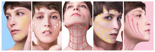 The young female face. Antiaging and thread lifting concept — Stock Photo, Image