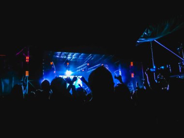 Ellerini yükselterek ve büyük festival parti ya da konser zevk kalabalık.